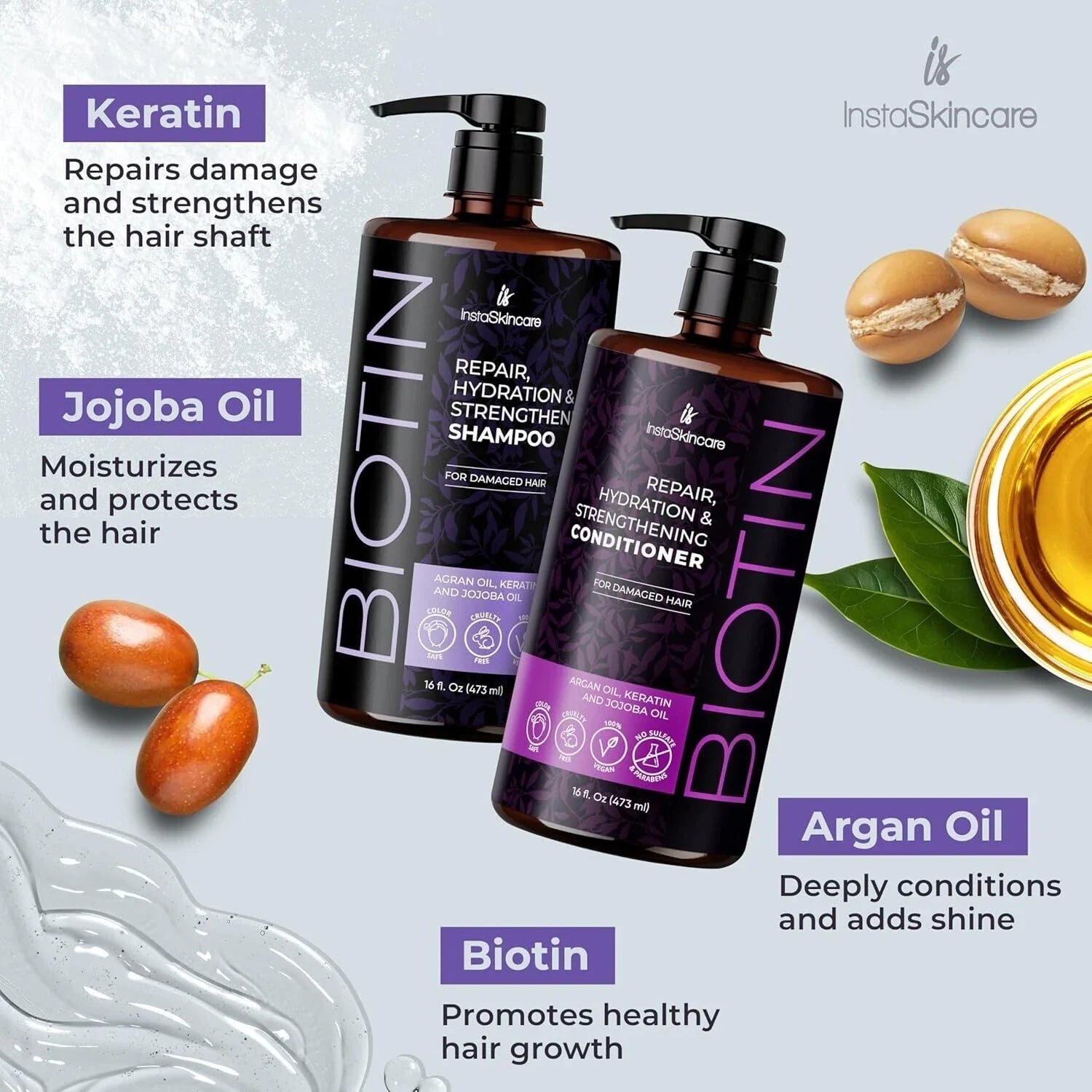 Skincare Biotin Shampoo and Conditioner Set for Hair Growth